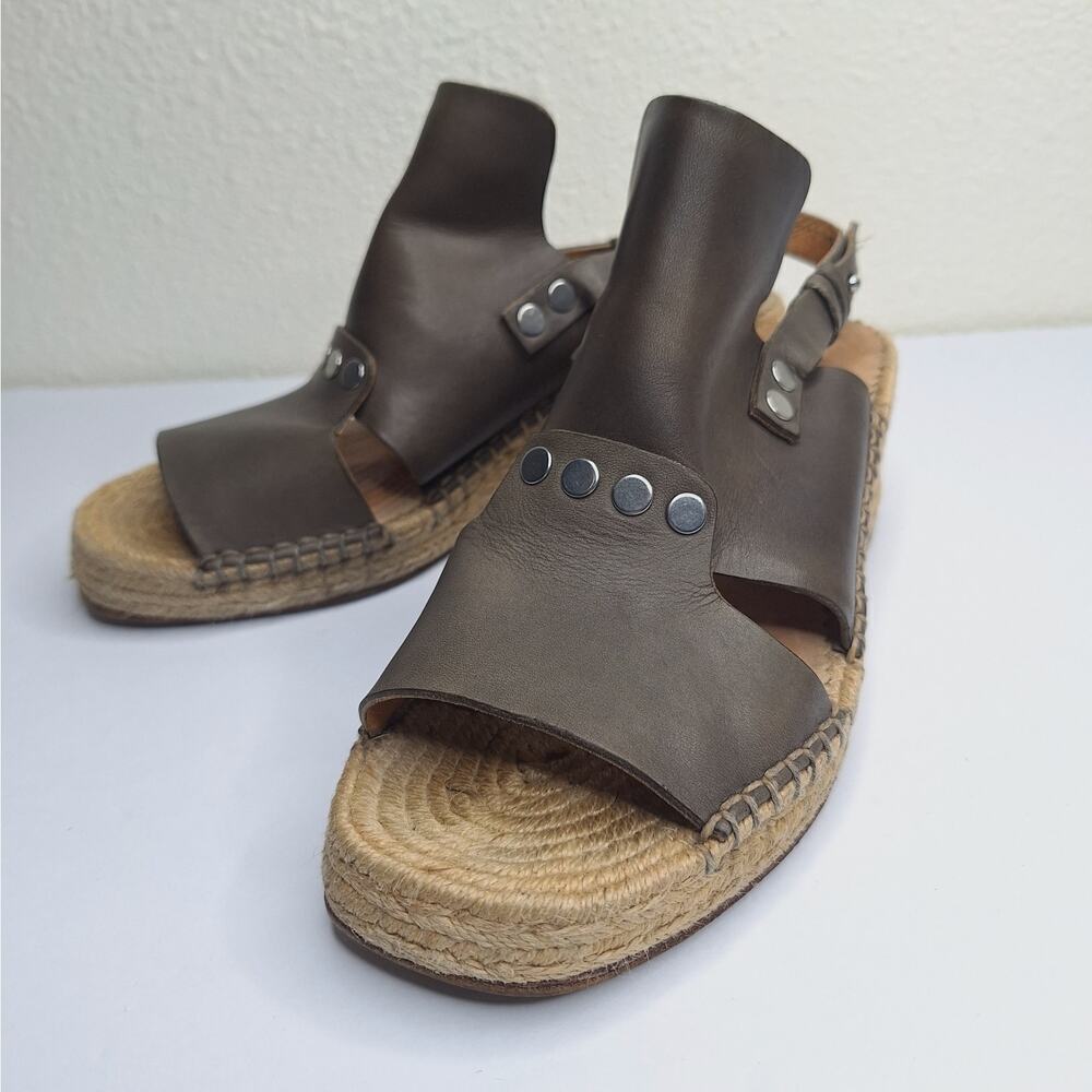 Rag & Bone Sayre II Espadrille Wedge Sandal EU 37 US 7 Olive Green Leather Studs
